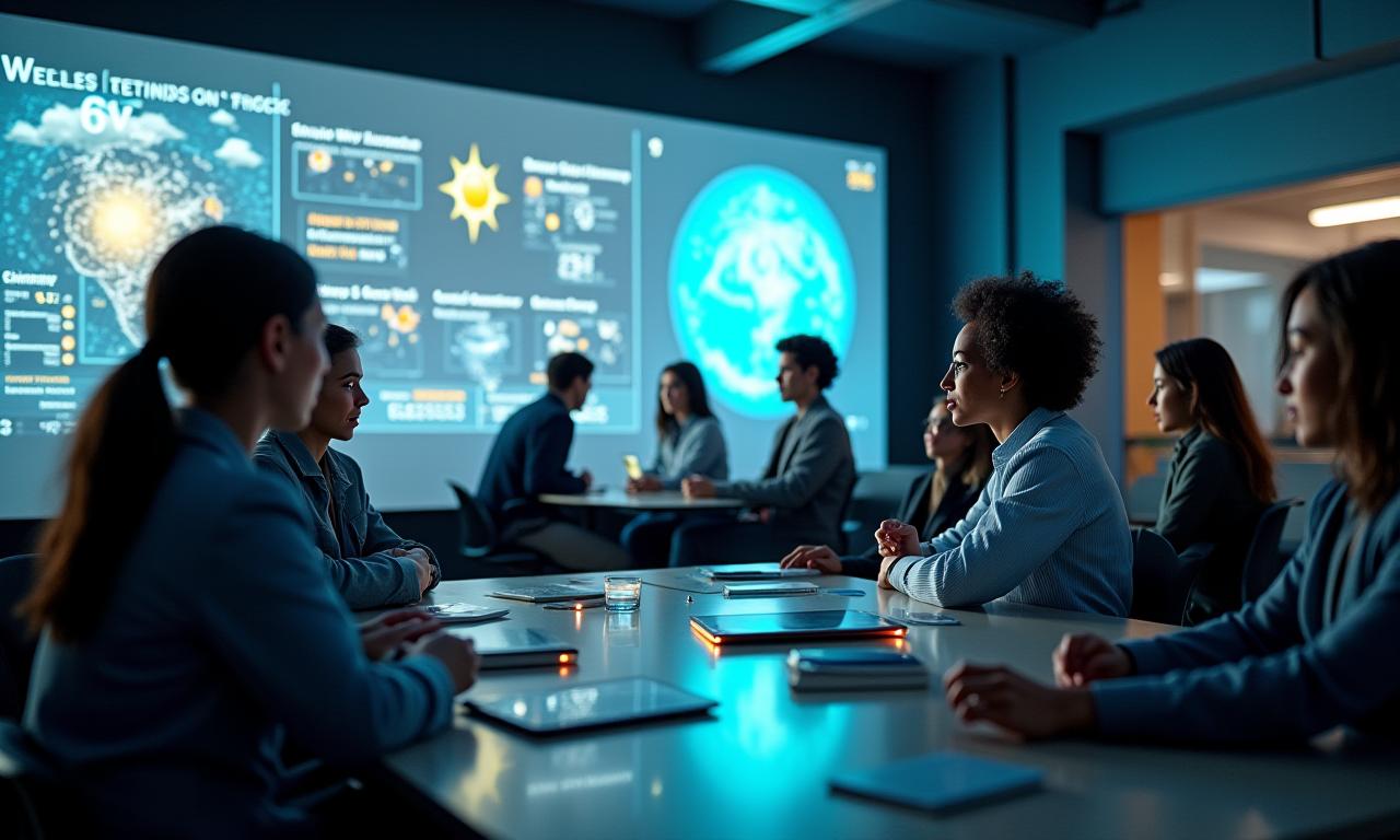 Photo d'un étudiant interagissant avec une plateforme d'apprentissage sur un écran, symbolisant la formation en sciences atmosphériques.